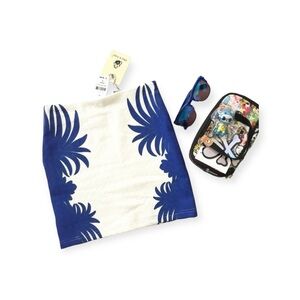 new LF Mika & Gala ༄ Textured Leaf Print Mini Skirt ༄ Jewel Tone Cobalt + White